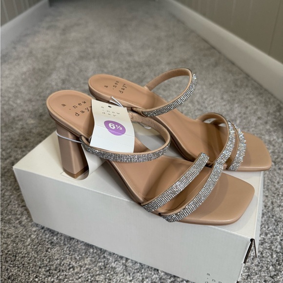 A New Day Beige Strappy Heels with Rhinestones - Picture 1 of 4
